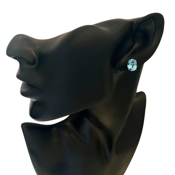 Natural Blue Topaz Stud Earrings 14k White Gold 5.79 TW Certified $599 307906 - Picture 3 of 15